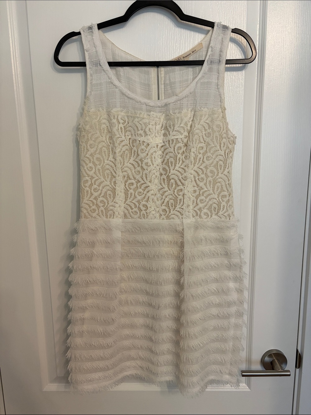 Rachel Roy Lace & Fringe Sleeveless White Dress